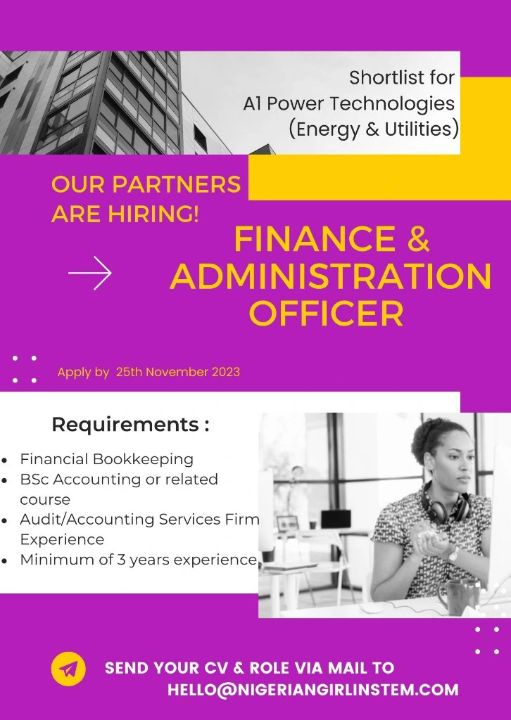 A1 Power Technologies Finance & Administrative Officer Recruitment